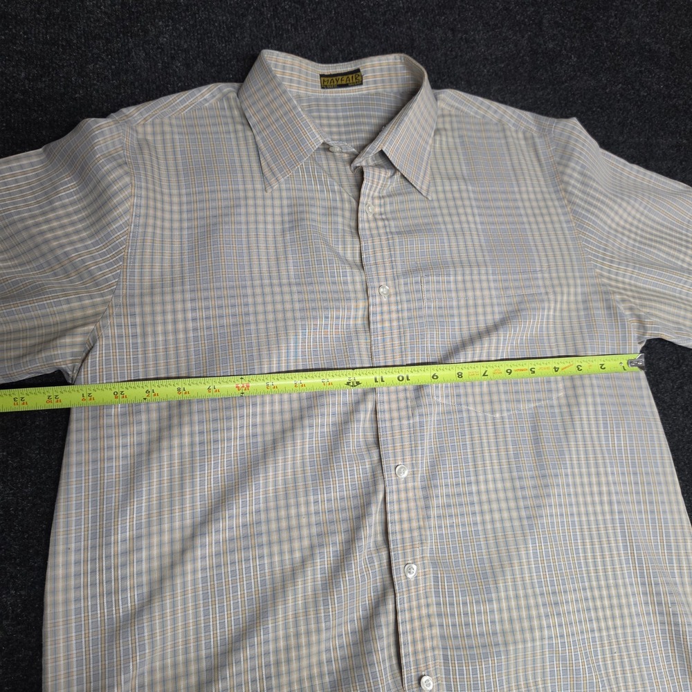 Vintage Mayfair Navsari Plaid Button Down Shirt Blue Tan Long Sleeve Mens XL